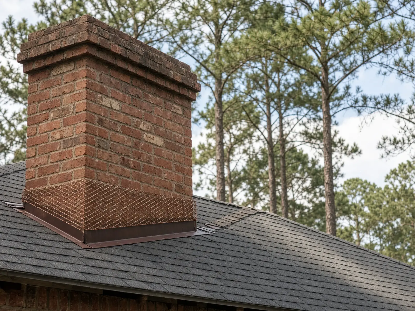 Copper mesh wildlife exclusion at a Georgia chimney flashing